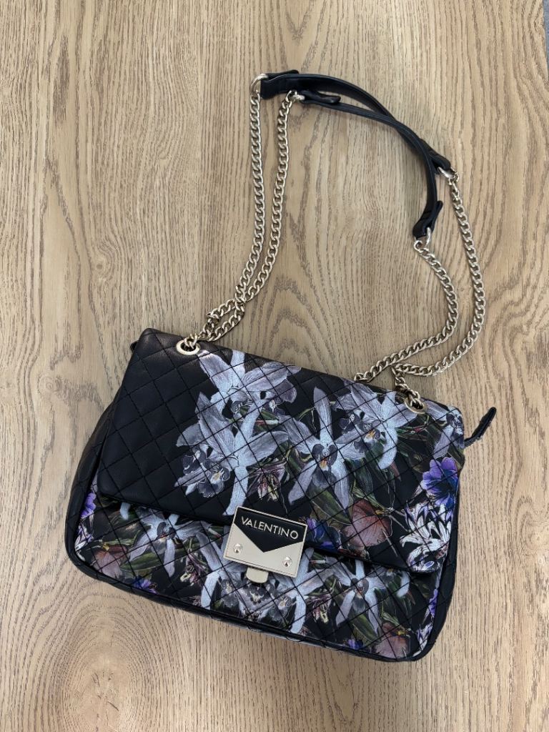 Valentino Black Floral Quilted Shoulder Bag – Good Condition
