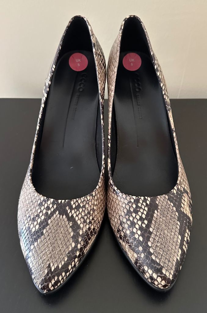 Ecco Python Print Leather Heels UK 5 EU38 Pointed Court Shoes Nude