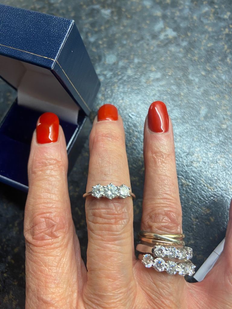 18ct White Gold 1carat Diamond Trilogy ring. Size M/N  coll/del only 