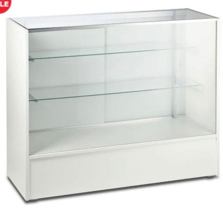 Used - White Shop Counter with 3/4 Glass Display and 2 Glass Shelves - Silhouette Range