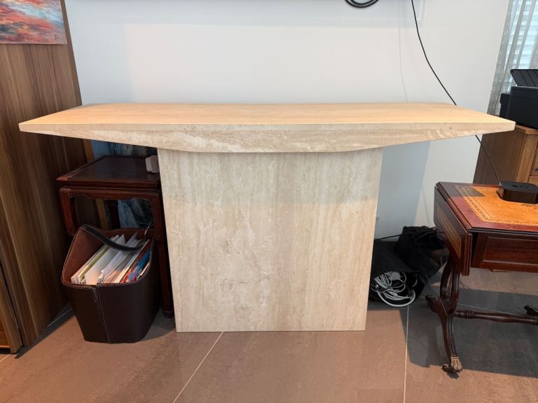 Stylish Beige Stone Console Table – Good Condition