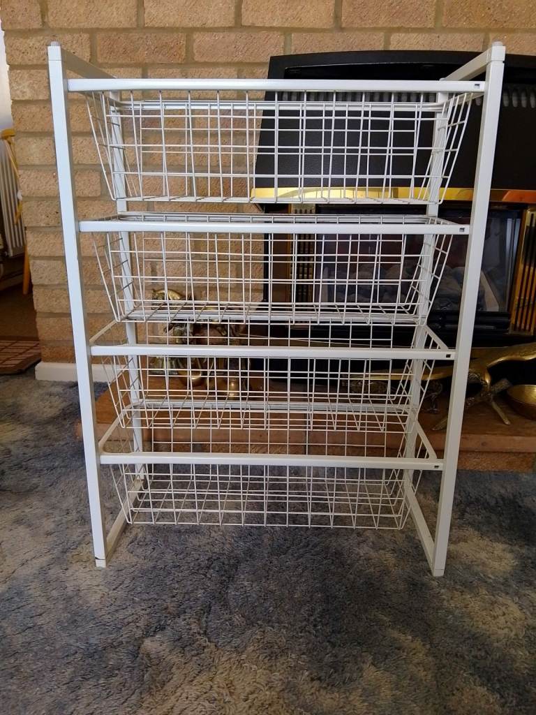 White Metal Veg Rack - Sliding Baskets In Rack.