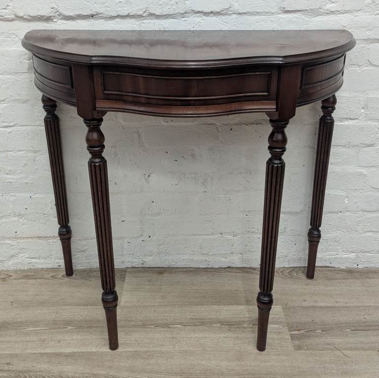Reproduction mahogany half moon hall table by J Sydney Smith