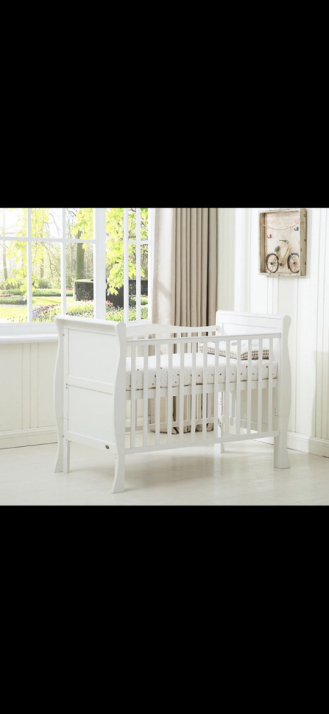MCC Direct 4 Babies Savannah Sleigh Wooden Baby Cot Bed White (New)