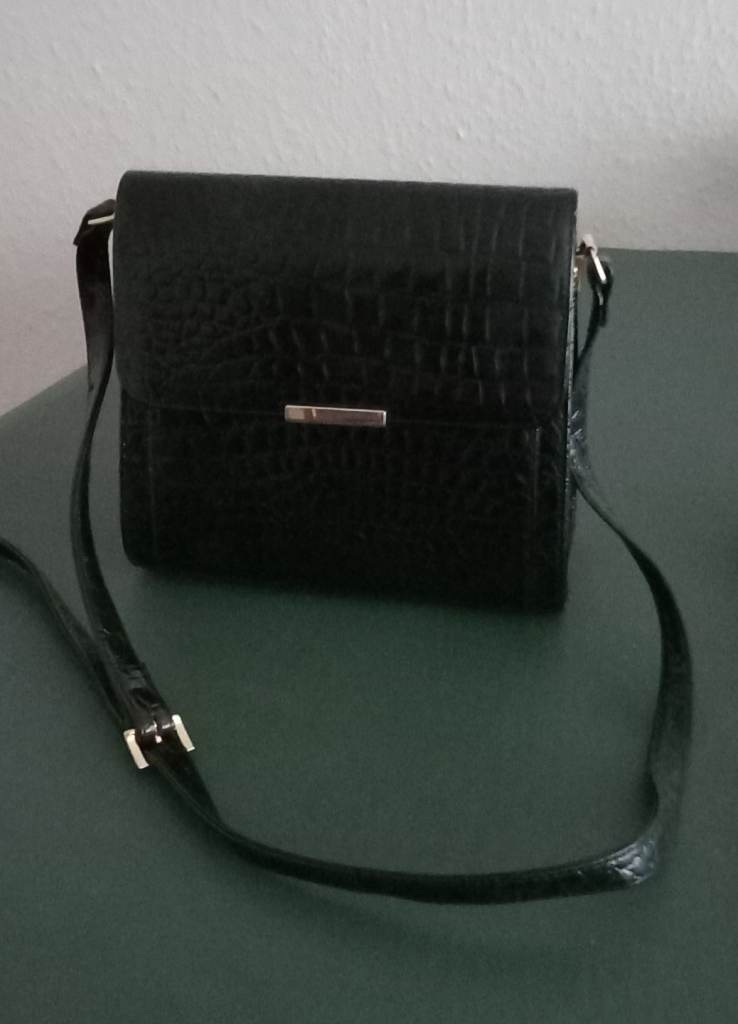 Black Patent Shoulder Bag. 9.5" approx high. 