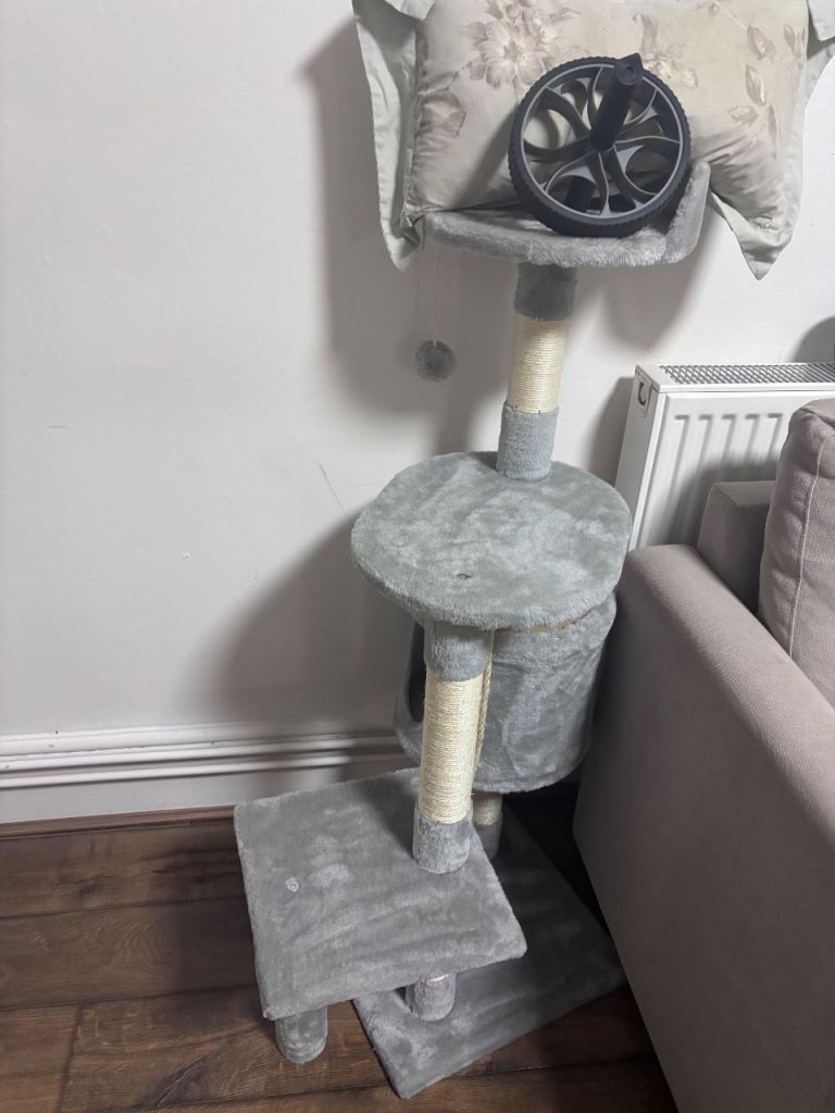 Large Grey Multi-Level Cat Tree / Scratching Tower with Bed & Platforms