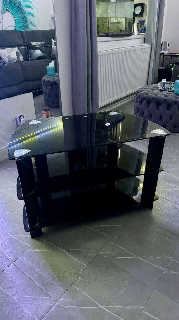 Black Glass TV Stand / Media Unit – Good Condition