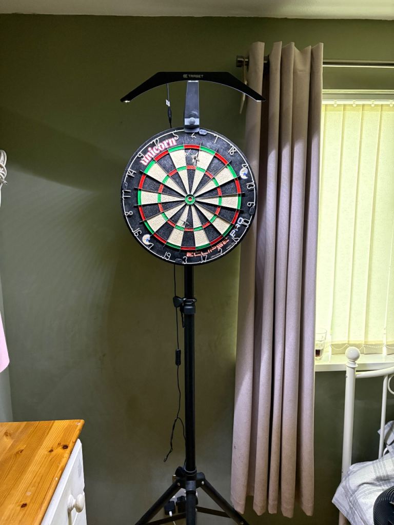 Dart board plus light and stand 