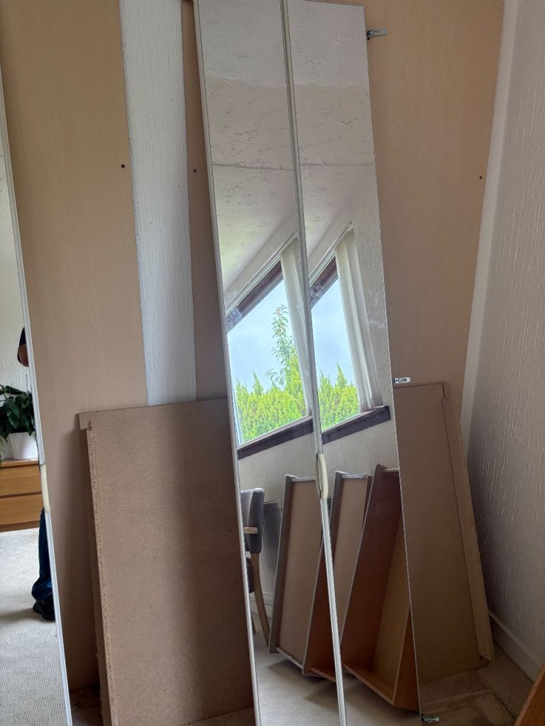 Pair of Tall Silver Glass Wall Mirrors – Good Condition