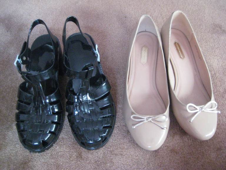Brand New Size 5 Black Shoes for £5.00; Slightly Used Size 5 Beige Shoes for £4.00