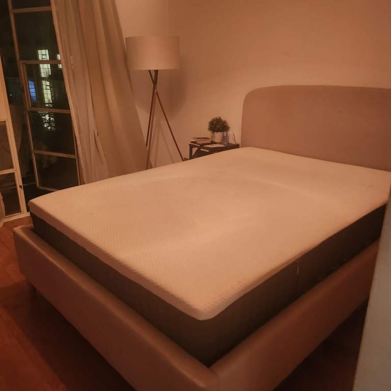 Light Pink Modern Ottoman Storage Bed + Memory Foam Mattress – Excellent Condition