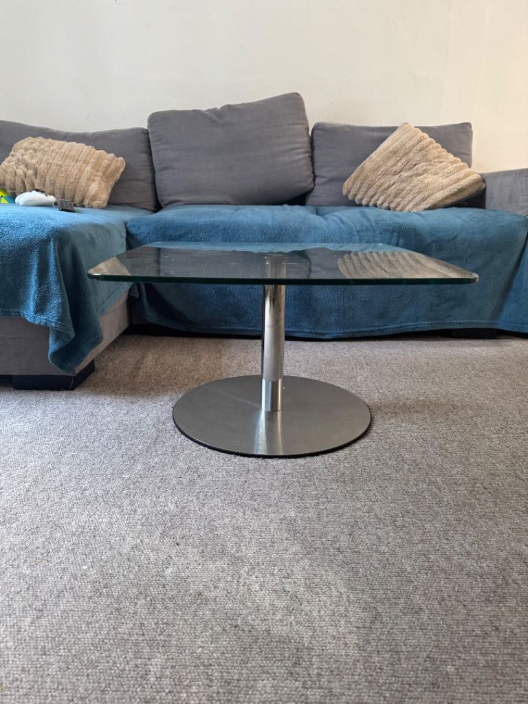 Glass Coffee Table with Metal Base -good Condition