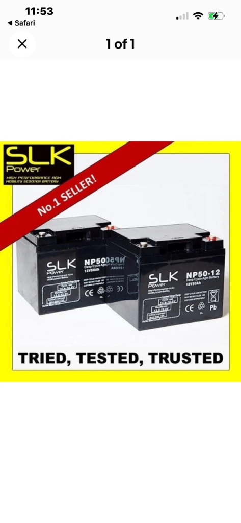 SLK Power NP50-12 Mobility Scooter Batteries – Two Units