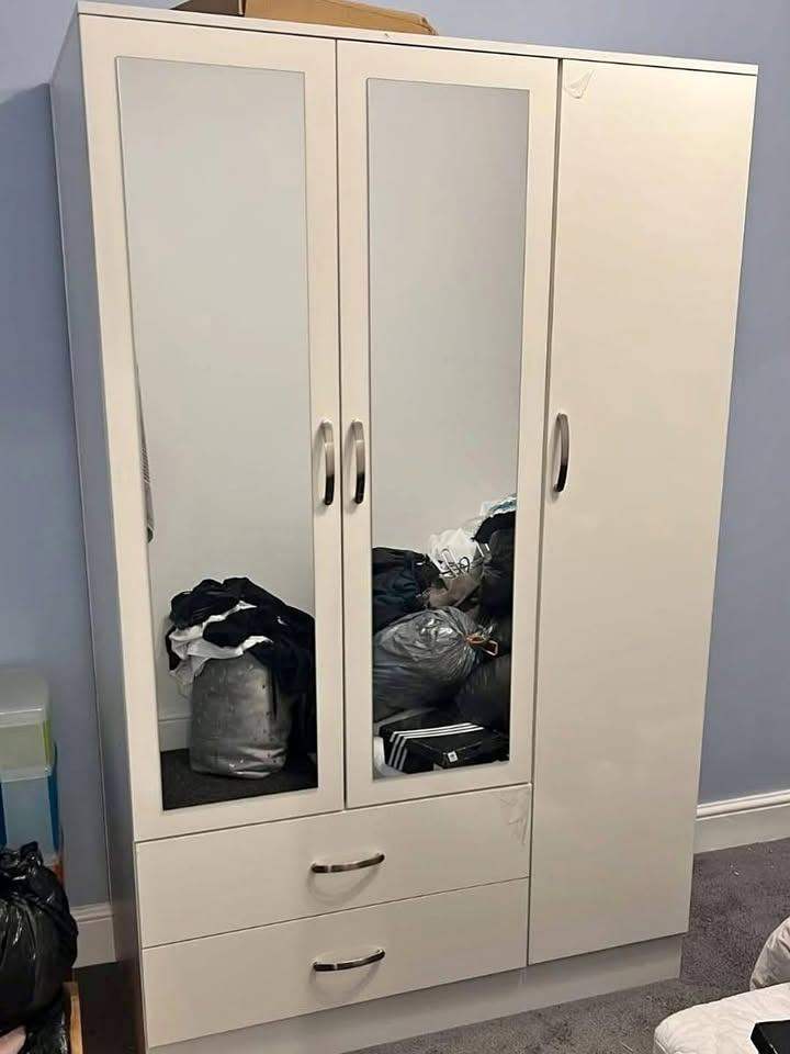  white 3 open door wardrobe with mirrors and hanging for sale