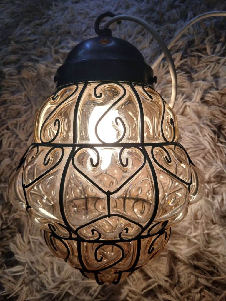 Vintage  Blown Glass Pendant Lamp, Mid-Century Murano Style Cage