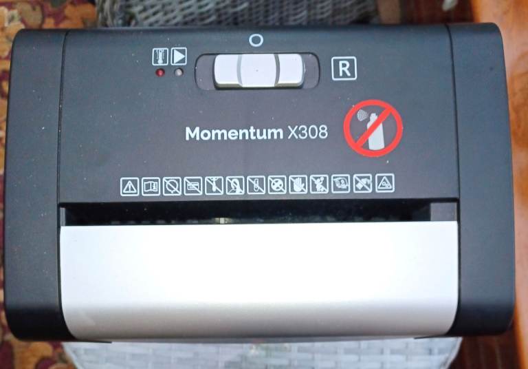 Rexel Momentum X308 Paper Shredder, with Instruction Manual + Oil sheets.  