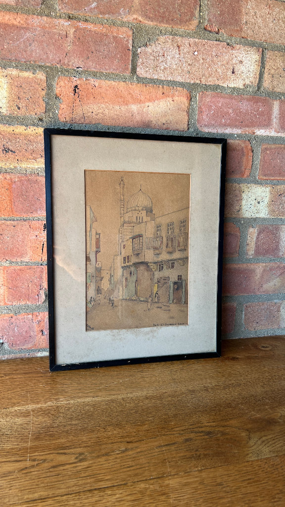 Early 1900 Original and Signed Watercolour Drawing of a Street in Cairo