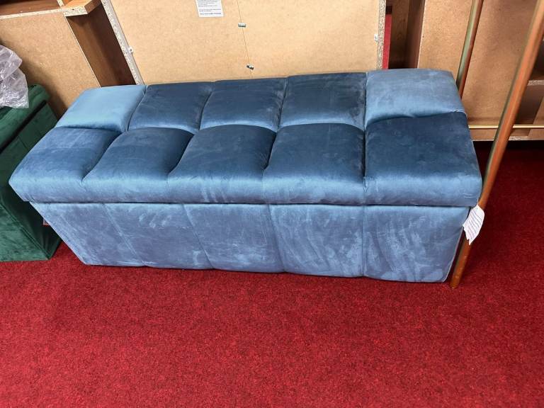 Maisie Velvet Large Storage Ottoman - Blue