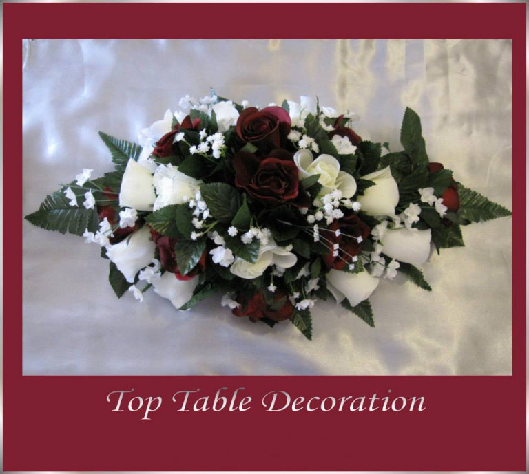1 Burgundy & Ivory Rose Joanna Top Table Wedding Decoration With Crystals & Gyp *Brand New*