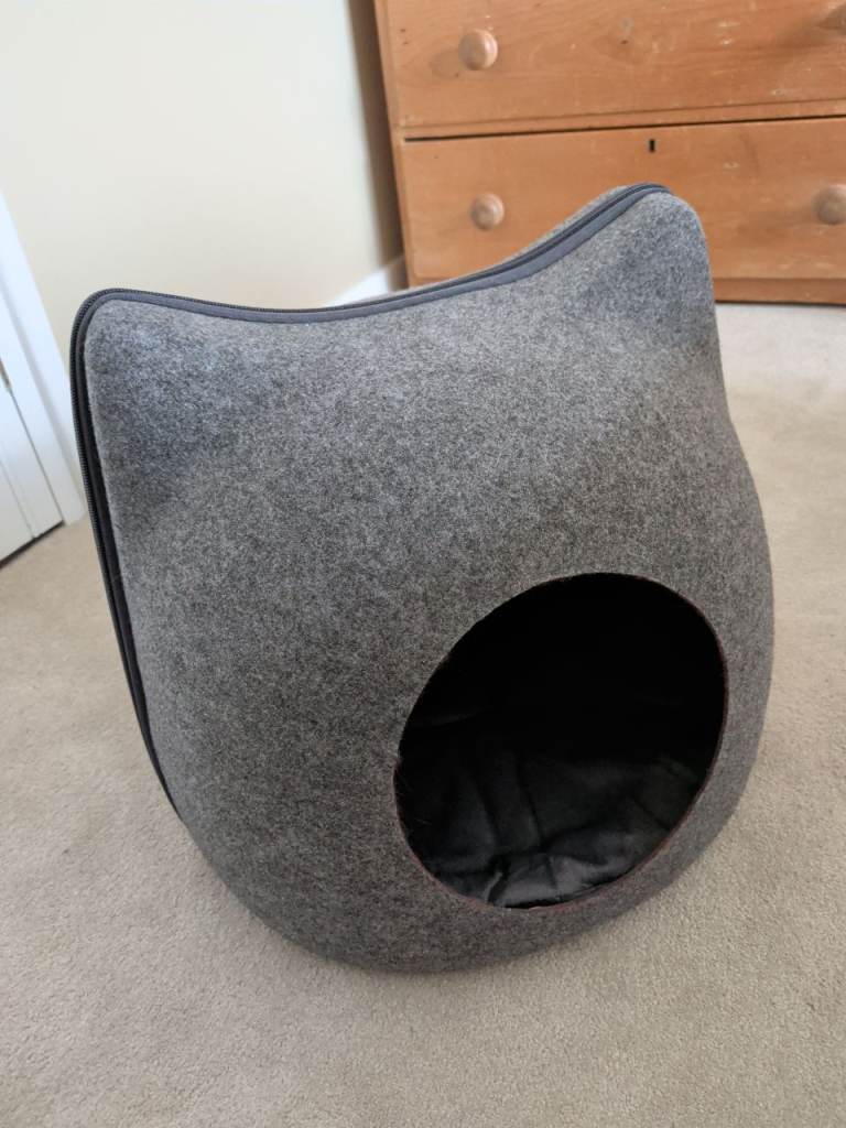 Grey cat cave bed