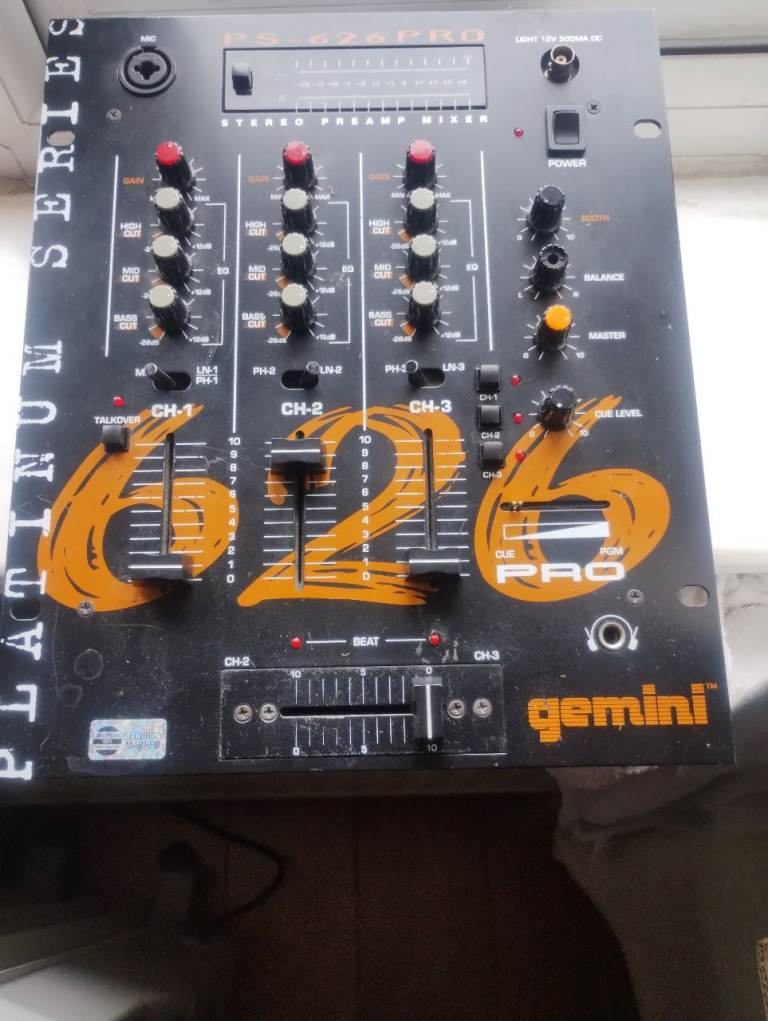 Gemini PS- 626 PRO 3 channel DJ stereo mixer 