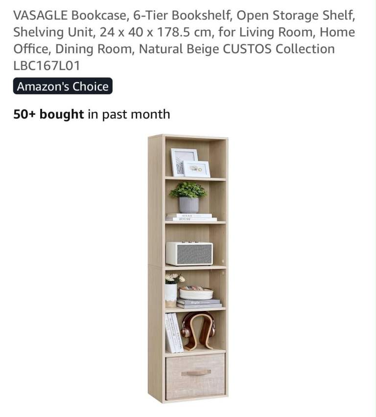 VASAGLE 6-Tier Bookcase with Storage Shelf 
