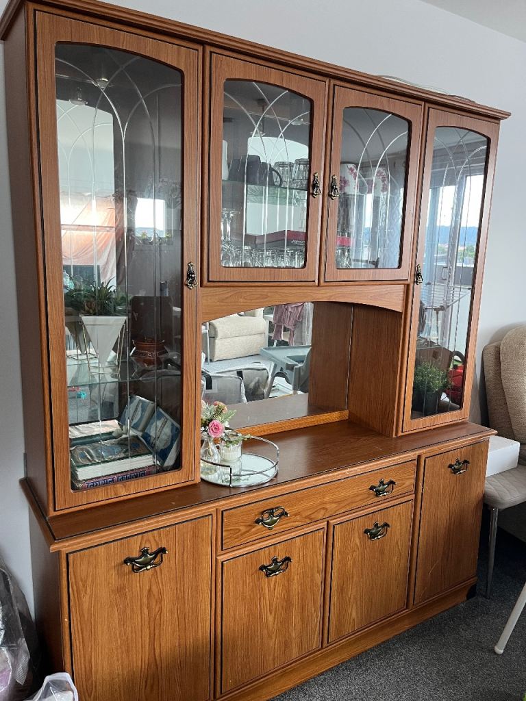 Free Wooden Display Cabinet with Glass Doors and Drawers – Good Condition