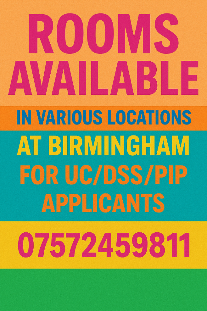 Rooms available in Small Heath B9 Birmingham - Supported/HMO Accommodatiom. UC/DSS/PIP