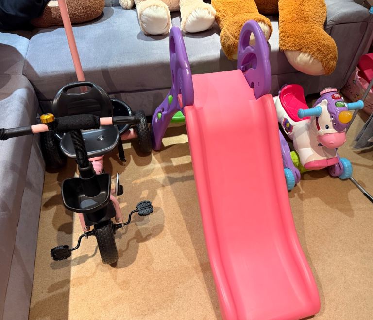 Selling toys - slide, tricycle and unicorn ride 