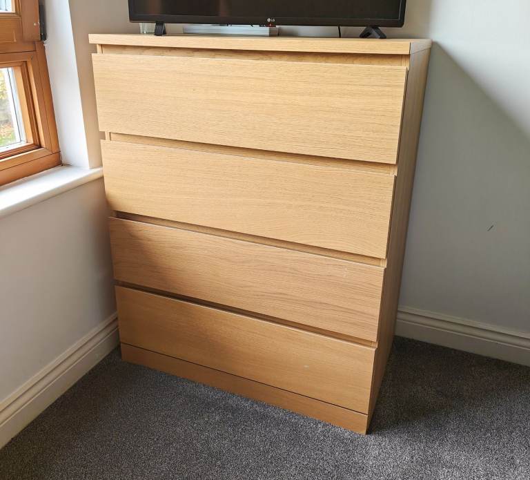 Ikea MALM Chest of 4 drawers, white stained oak veneer, 80x100 cm