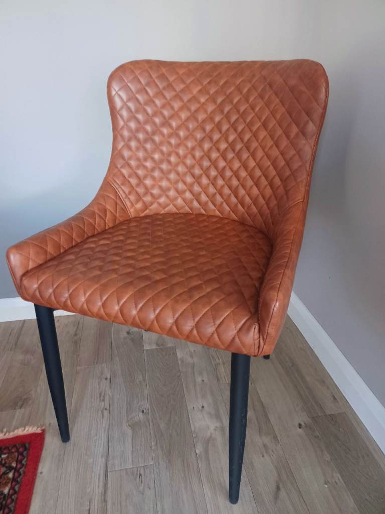Designer Style Tan Faux Leather Quilted Dining Chairs 