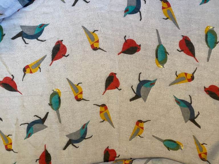 Light Blue Cotton Scarf With Birds Pattern 
