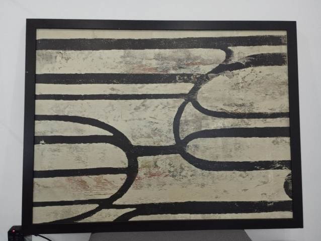 Large IKEA HALLARYD Abstract Canvas Wall Art – Black & Silver | in