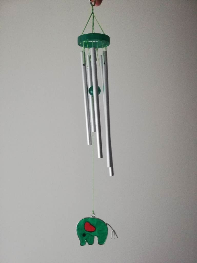 Elephant Wind Chime - Green & Silver