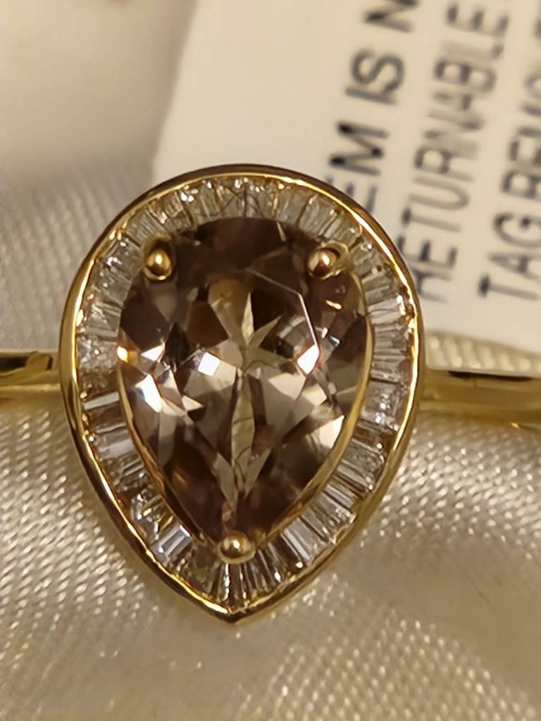  18CT Gold Ring Size P 2.25 Ct AAA Grade 10X7 Turkizite SI G-H 33 Baguette Diamond GRAMS 3.450 NEW