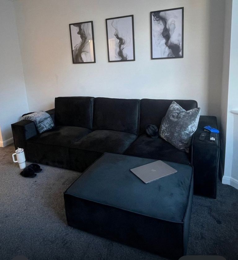 3 Seater velvet sofa and pouffe