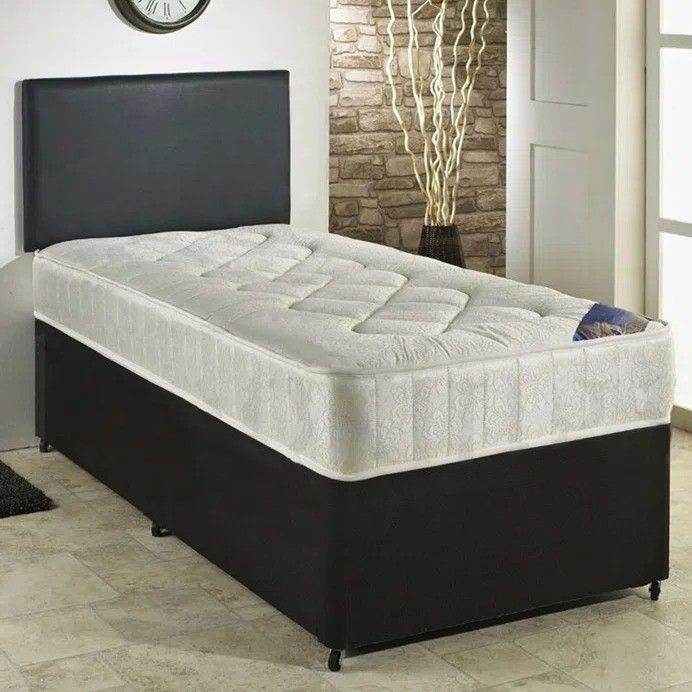 Friday Sale !! 3Ft Single bed Divan bed base with Plain Headboard & Comfortable Mattress 