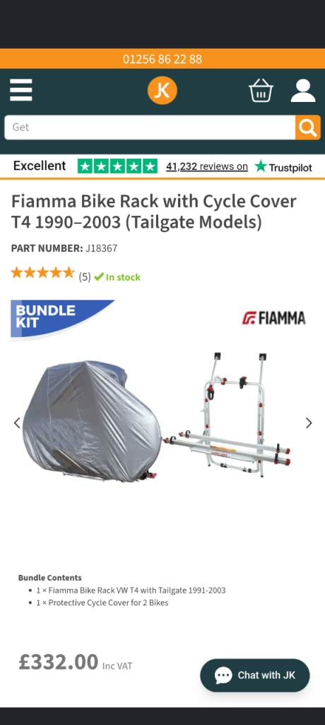 VW Volkswagen T4 Transporter Caravelle Fiamma Bike Rack 1990–2003 (Tailgate Models)