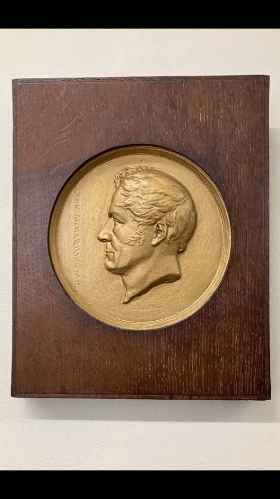 Vintage plaster Medallion of Sir John Richardson in Wooden Frame