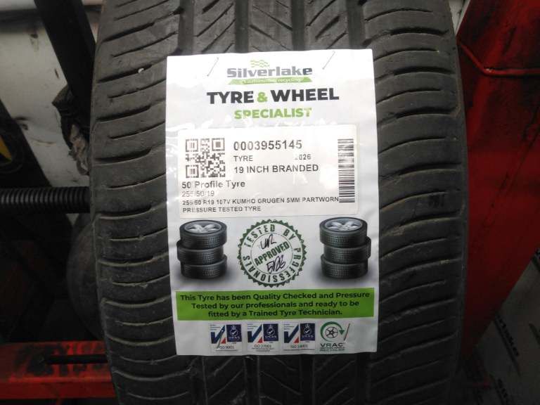 255 50 R19 107v Kumho Grugen 5mm Partworn Pressure Tested Tyre