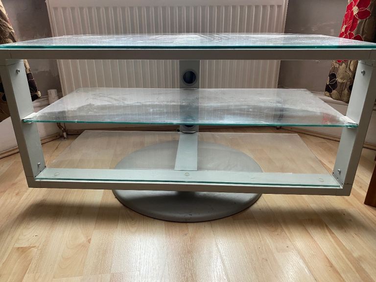 Glass TV Stand with Swivel Base – Good Condition