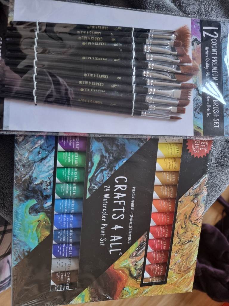 CRAFTS 4 ALL Watercolour Paint Set & Brush Set – New