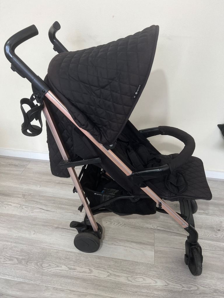 Black Baby Stroller/Pram with Rose Gold Frame – Good Condition