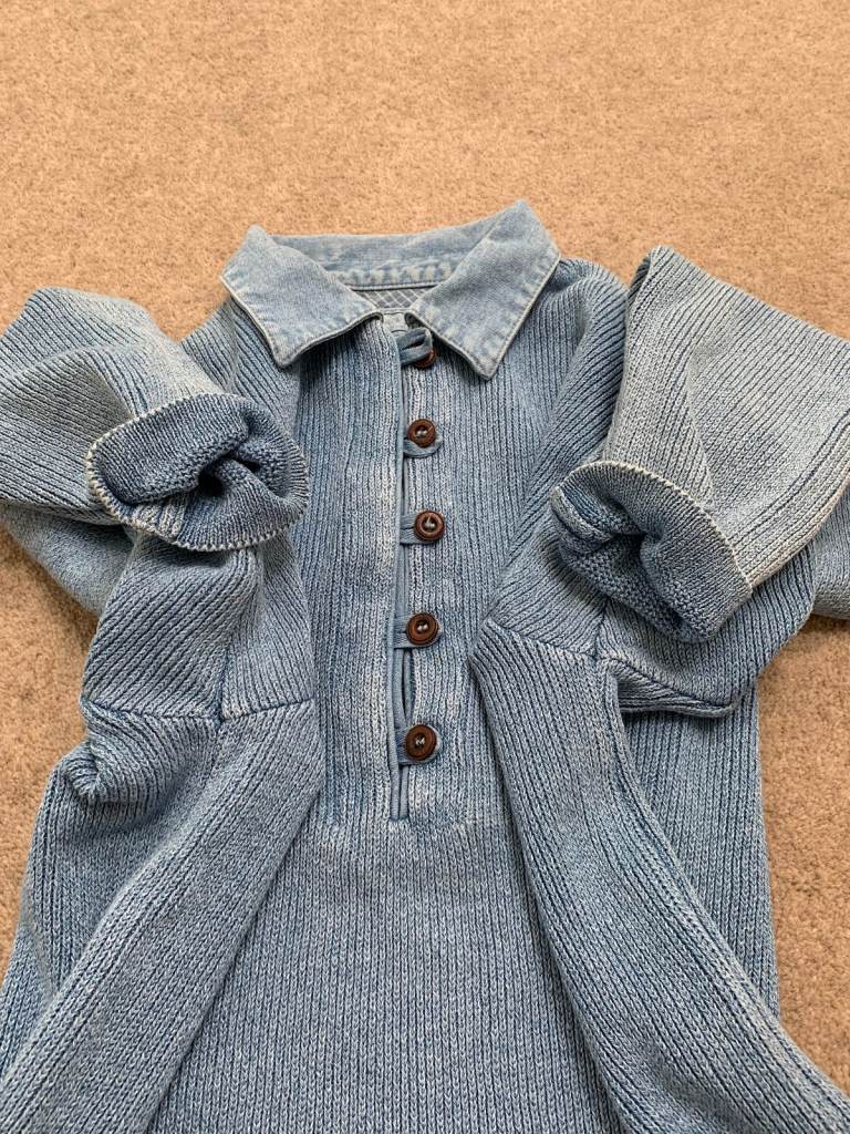 Blue Willis Men's Knitted Cotton Sweater Size S Washed Indigo Blue Dyed colour