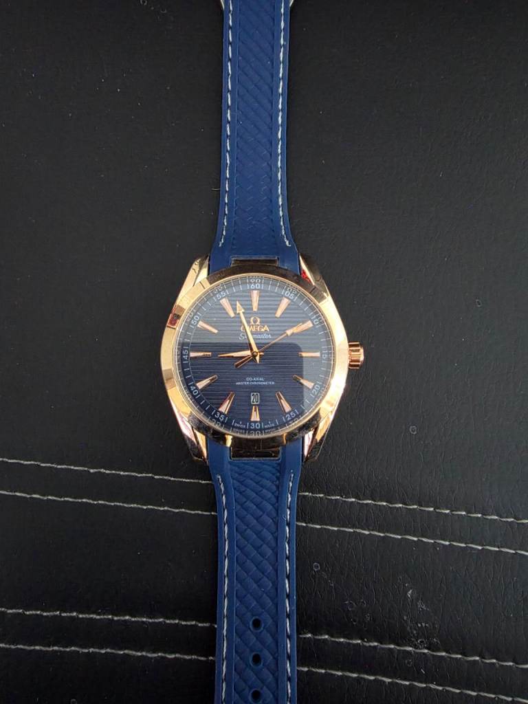 Omega Aqua Terra Watch - Blue Strap, Rose Gold Case Battery powered brand new 