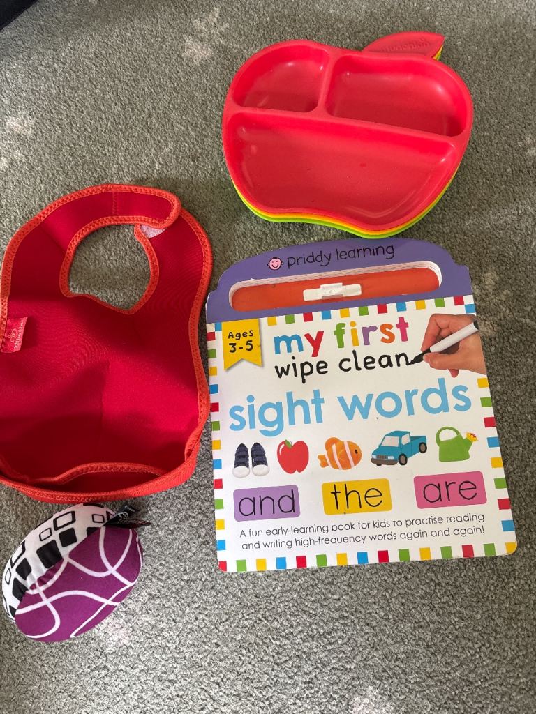 Baby Mealtime & Learning Bundle – Bib, Plates, Wipe Clean Book