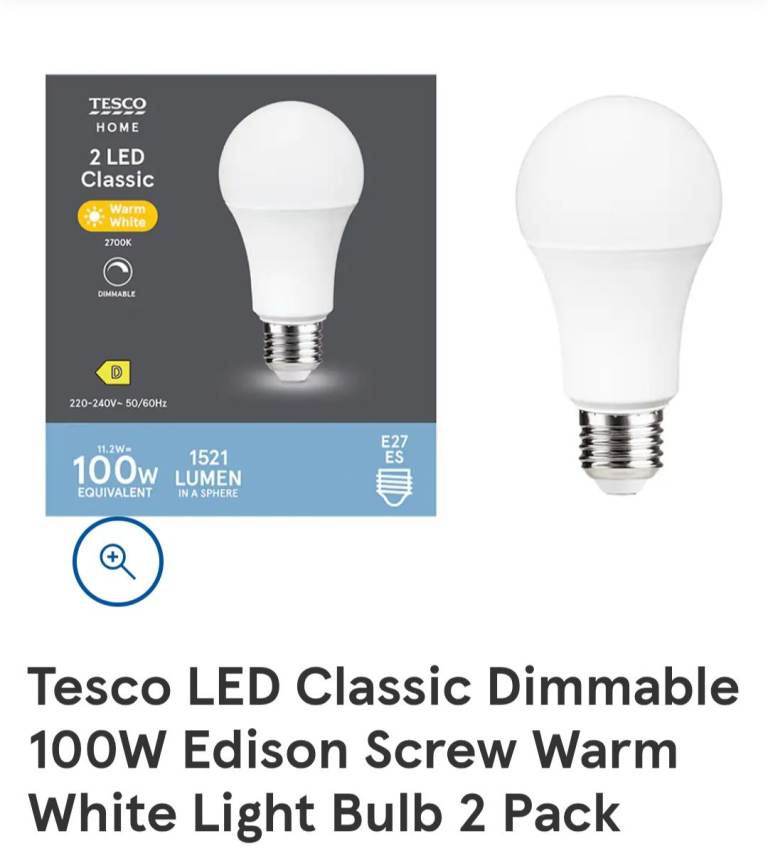 Tesco LED Classic Dimmable 100W Equivalent E27 Light Bulb 2 Pack