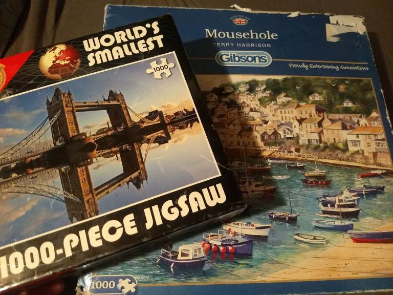 Two 1000 piece jigsaws. Worlds smallest 1000 piece jigsaw, Cornish fishing village