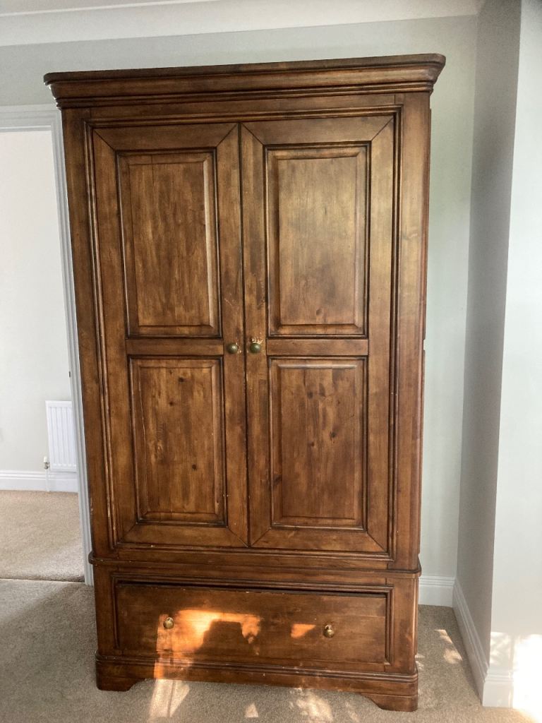 Solid Wood Wardrobe / Armoire – Brown, Good Condition