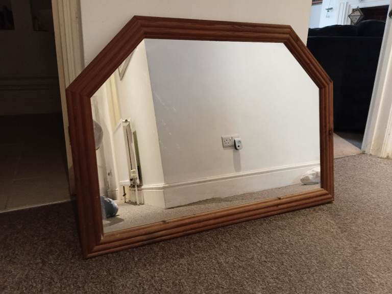 Large Octagonal Wooden Framed Mirror